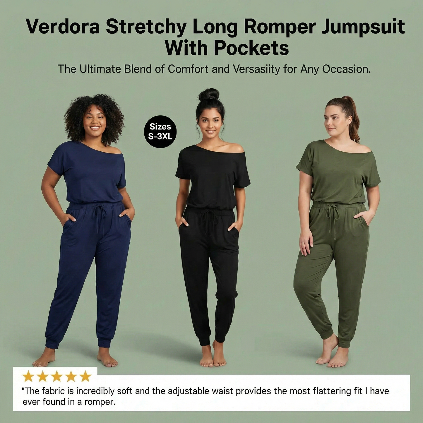 Verdora Stretchy Long Romper Jumpsuit With Pockets