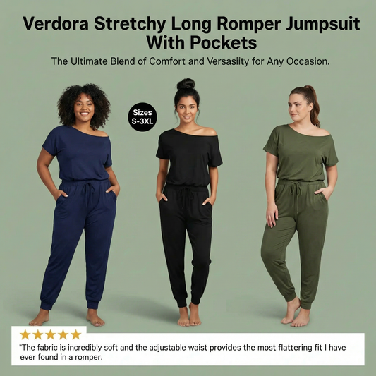 Verdora Stretchy Long Romper Jumpsuit With Pockets